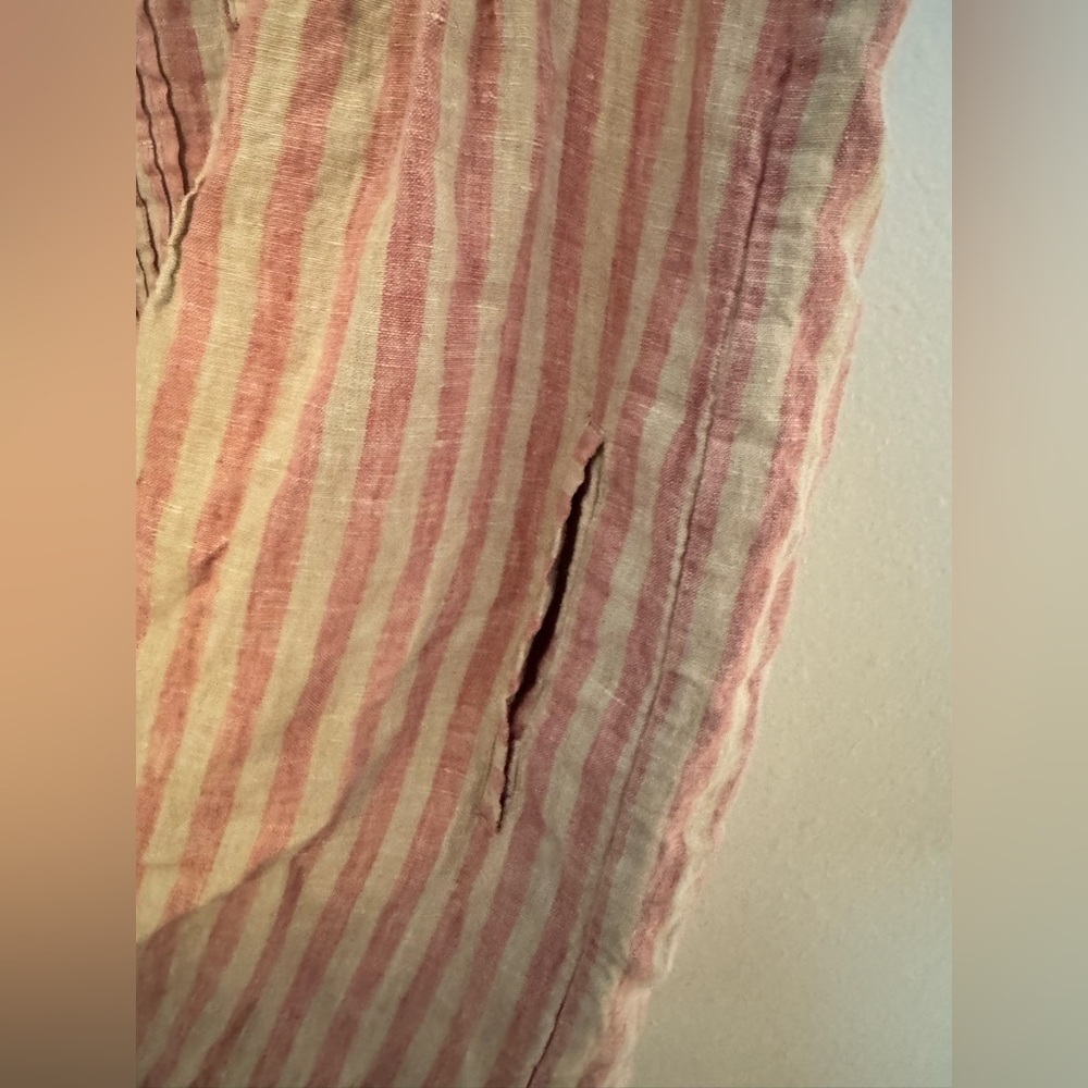 Faherty Isha Striped Mini Dress Tank 100% Linen Pink White Pockets Size XS EUC - Picture 9 of 11